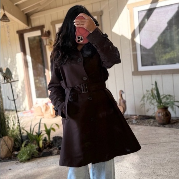 Belted Ralph Lauren Sz L Brown Polished Satiny Corduroy Trim Coat Jacket - Picture 5 of 12